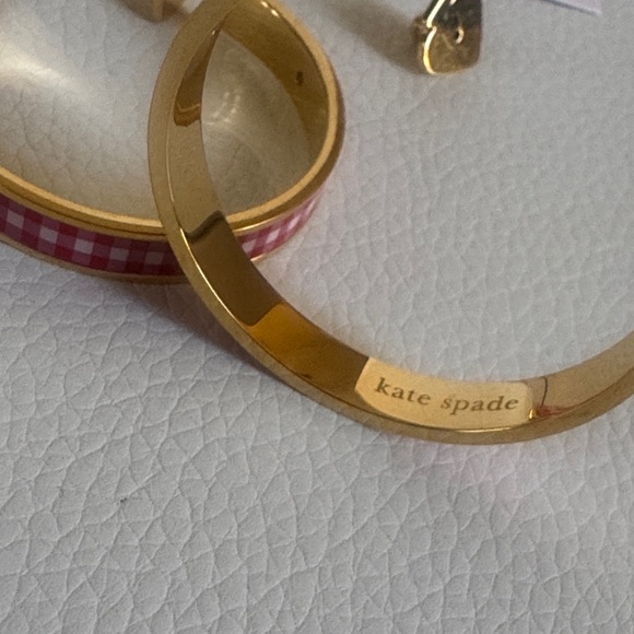 Kate Spade Gold and Pink Checkered Hoop Earrings - Picture 5 of 12